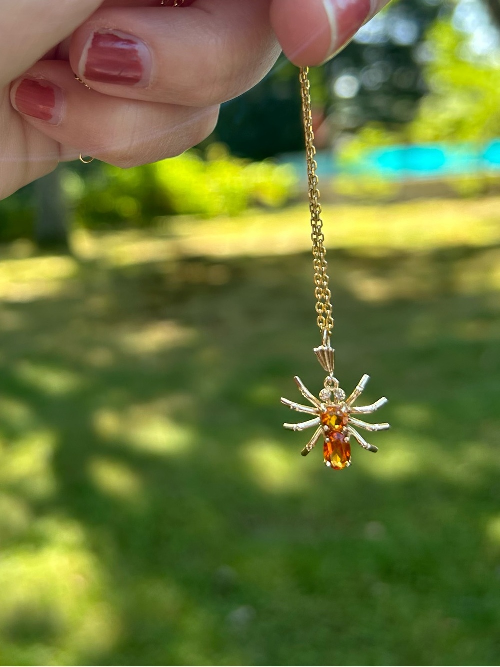 9k Gold Diamond and Citrine Spider Pendant - be fabulous and spooky